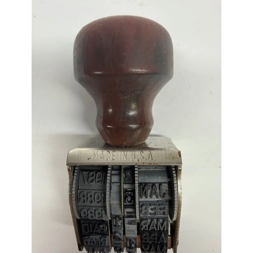 Vintage Crown Rubber Dater Stamp Wood Handle Made in USA 1980s Office Decor